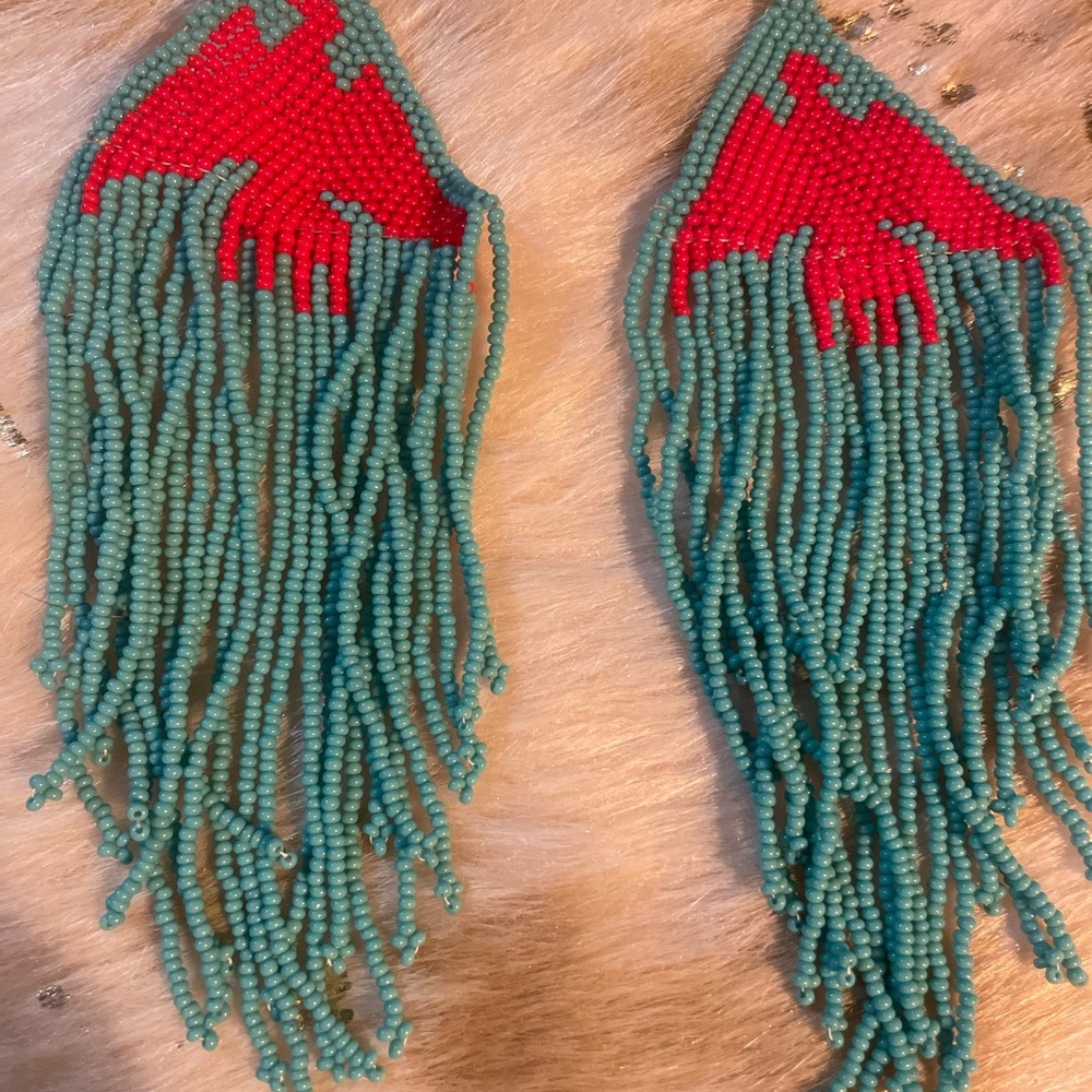 Handcrafted Red and Green Beaded Earrings